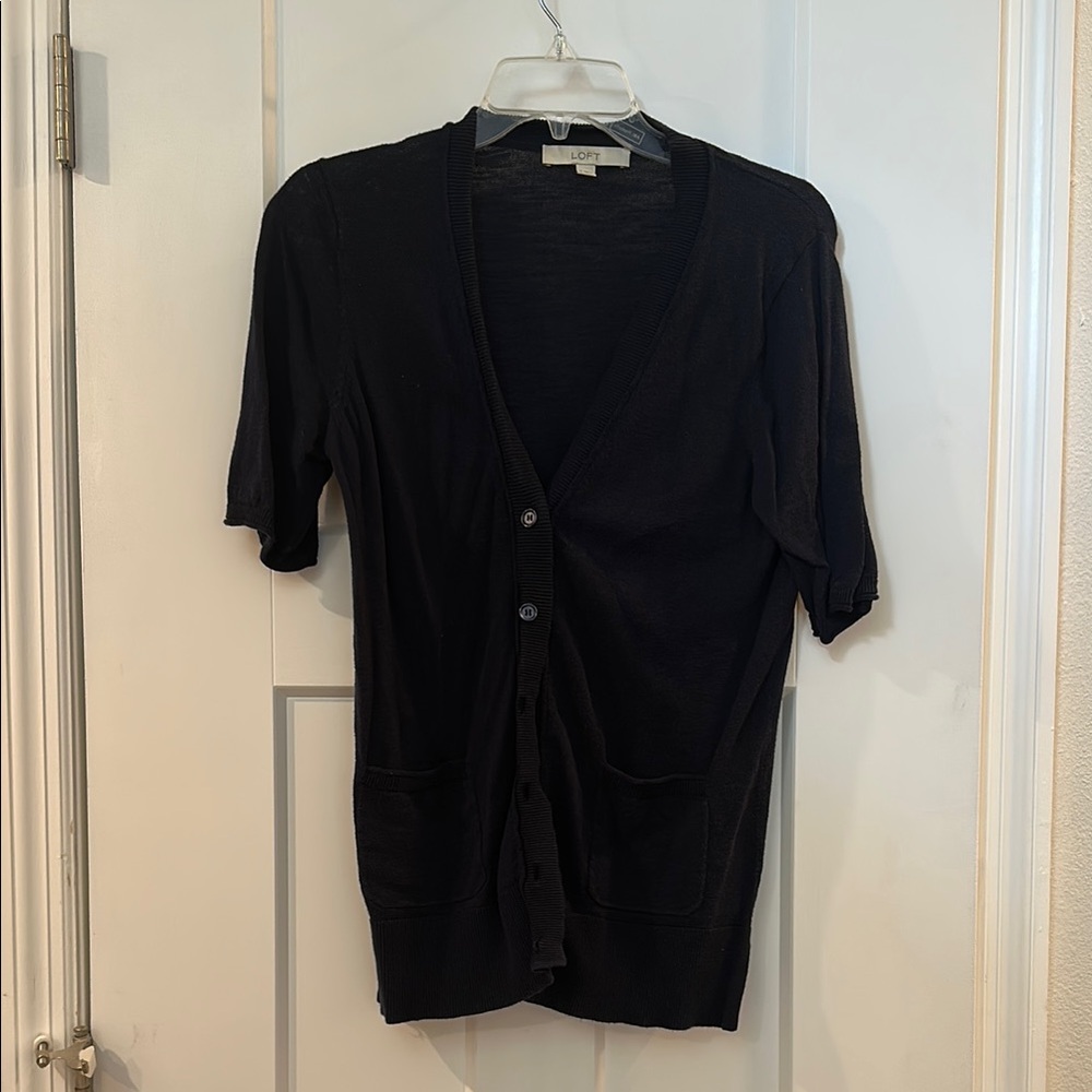 LOFT Blue Cardigan Sweater V-Neck Lightweight